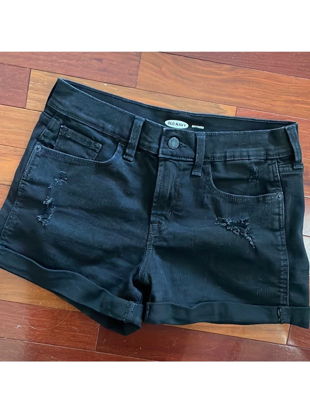 Old Navy Black Distressed Boyfriend Jean Shorts Hot Pants Denim Cuffed Summer